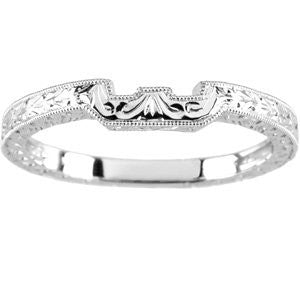 14k White Gold Hand-Engraved Band, Size 7