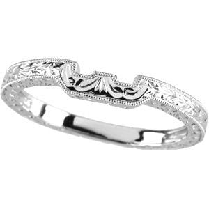 14k White Gold Hand-Engraved Band, Size 7