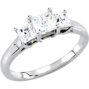 14k White Gold 3.5x3.5mm Round 1/2 CTW Diamond 3-Stone Engagement Ring, Size 7