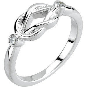 14k White Gold Diamond Knot Ring, Size 7