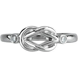 14k White Gold Diamond Knot Ring, Size 7