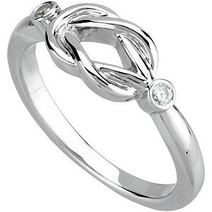 14k White Gold Diamond Knot Ring, Size 7