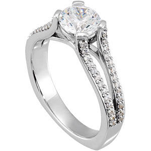 Continuum Sterling Silver Cubic Zirconia & 1/4 CTW Diamond Engagement Ring , Size 7