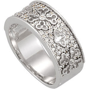 14k White Gold 3/8 CTW Diamond Etruscan Anniversary Band, Size 7