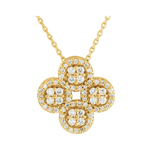 14k Yellow Gold 1/2 CTW Diamond Clover Necklace