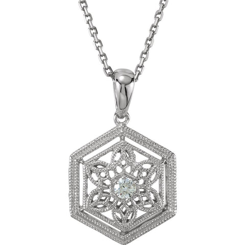 14k White Gold .05 CTW Diamond Filigree 18" Necklace