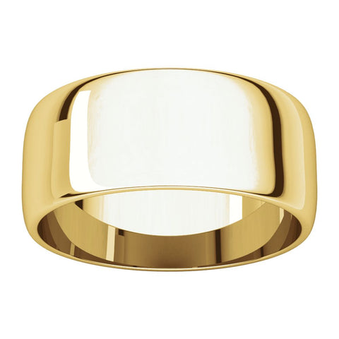 10k Yellow Gold 8mm Half Round Light Band, Size 8