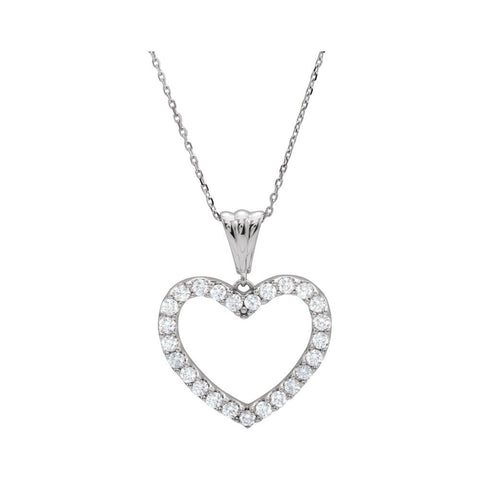14k White Gold 1 CTW Diamond Heart 18" Necklace