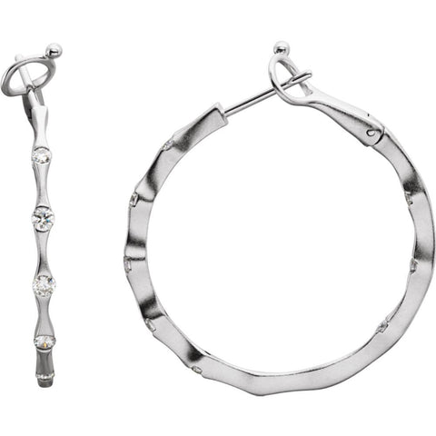 14k White Gold 1/2 CTW Diamond Inside/Outside Hoop Earrings