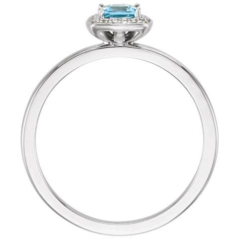 14k White Gold Aquamarine & .05 CTW Diamond Ring , Size 7