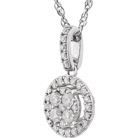 14k White Gold 1/2 CTW Halo-Style Diamond 18" Necklace