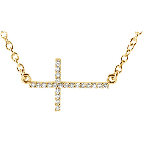 14k Yellow Gold 1/10 CTW Diamond Sideways Cross 16-18" Necklace