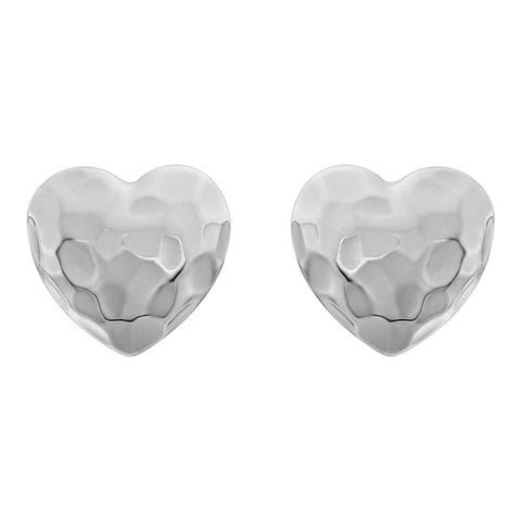 14k White Gold Hammered Heart Earrings