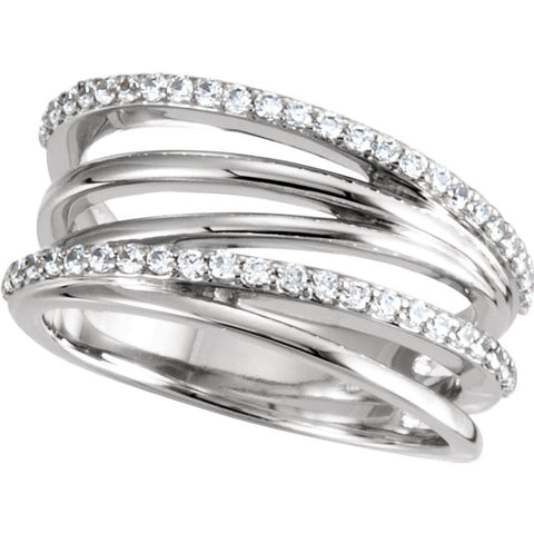 14k White Gold Criss Cross Ring, Size 7