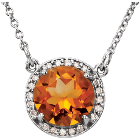 14k White Gold Citrine & .05 CTW Diamond 16" Necklace