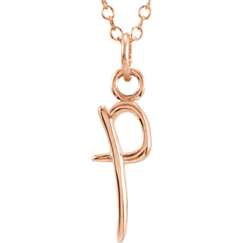 14k Rose Gold Letter "P" Lowercase Script Initial Necklace