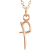 Letter "P" Lowercase Script Initial Necklace (18 Inch) in 14K Rose Gold