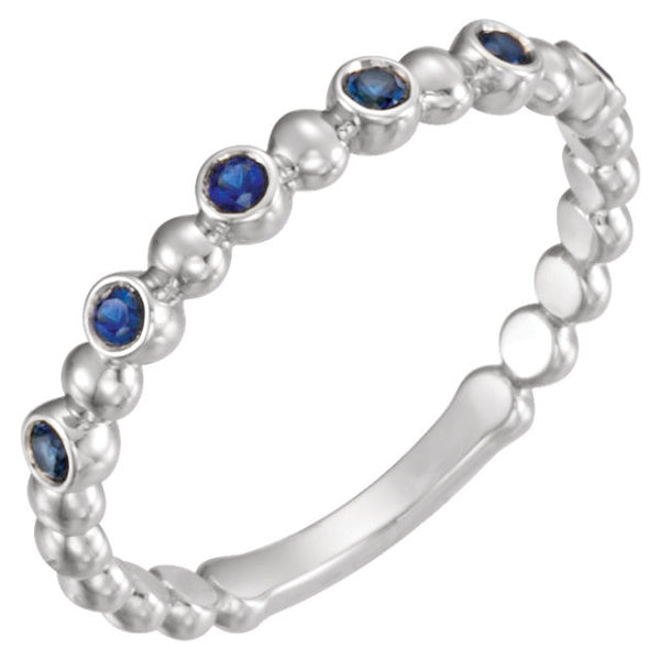 14k White Gold Blue Sapphire Stackable Ring , Size 7