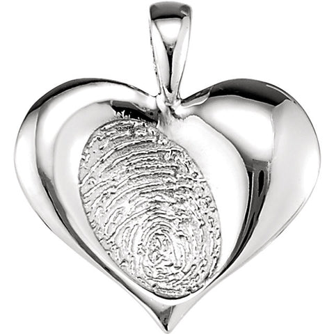 14k White Gold 18.2x17.3mm Medium Heart print Pendant