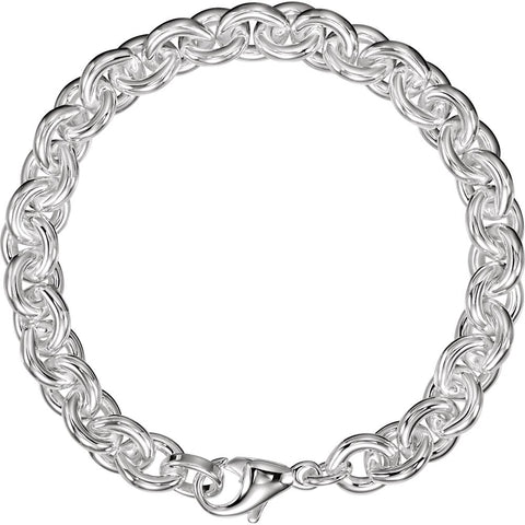Sterling Silver 9mm Solid Round Cable 8" Bracelet