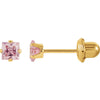 Pair of 03.00 mm Inverness Square Pink Cubic Zirconia Earrings in 14K Yellow Gold