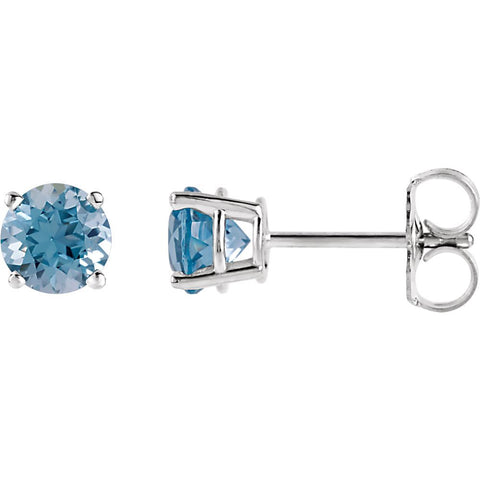14k White Gold 5mm Round Aquamarine Earrings