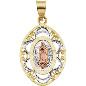 14K Yellow & Rose 22x16.75mm Tri-Color Oval Lady of Guadalupe Pendant