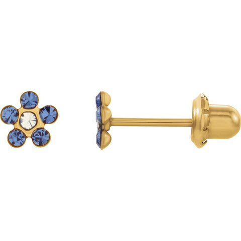 14k Yellow Gold Imitation "September" Youth Birthstone Flower Inverness Piercing Earrings