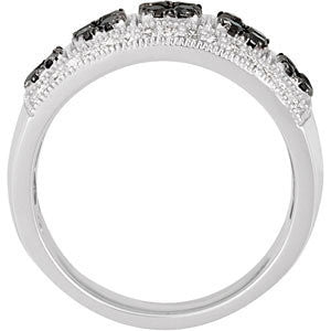 14k White Gold Black Rhodium Plated 3/4 CTW Black & White Diamond Ring, Size 7
