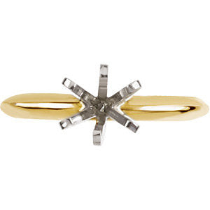 14K Yellow & White 9.1-9.7mm Round Pre-Notched 6-Prong Solitaire Ring Mounting, Size 6