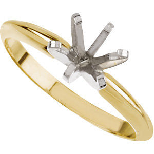 14K Yellow & White 9.1-9.7mm Round Pre-Notched 6-Prong Solitaire Ring Mounting, Size 6