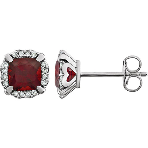 14k White Gold Mozambique Garnet & 1/10 CTW Diamond Earrings