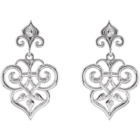 14k White Gold Decorative Dangle Earrings
