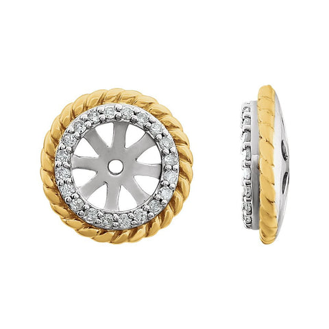 14k White Gold 14K Yellow Gold Plated 1/8 CTW Diamond Rope Earring Jackets