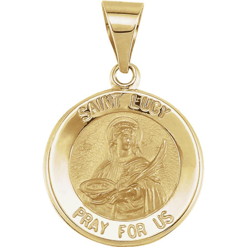 14k Yellow Gold 15mm Round Hollow St. Lucy Medal