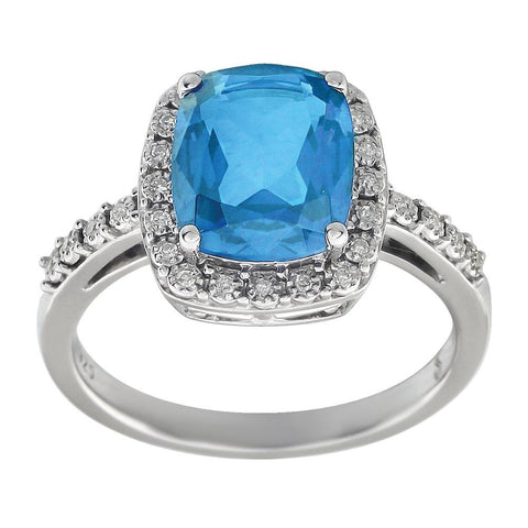 14k White Gold Swiss Blue Topaz & .07 CTW Diamond Ring, Size 7