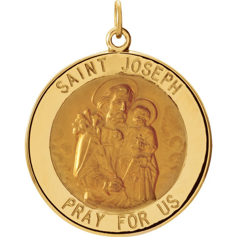14k Yellow Gold 25mm Round St. Joseph Medal