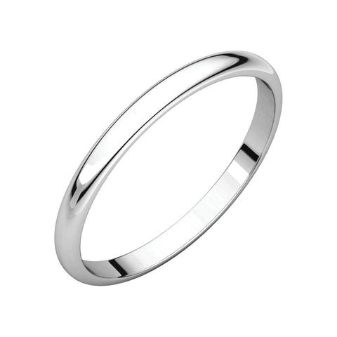 14k White Gold 2mm Half Round Light Band, Size 9