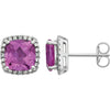 14K White Gold Created Pink Sapphire & 0.06 CTW Diamond Earrings