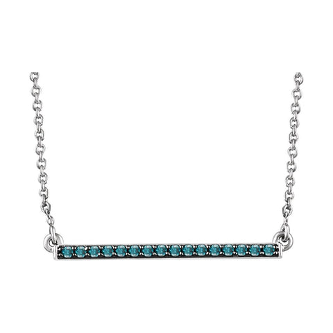 14k White Gold 1/6 CTW Blue Diamond Bar 18" Necklace