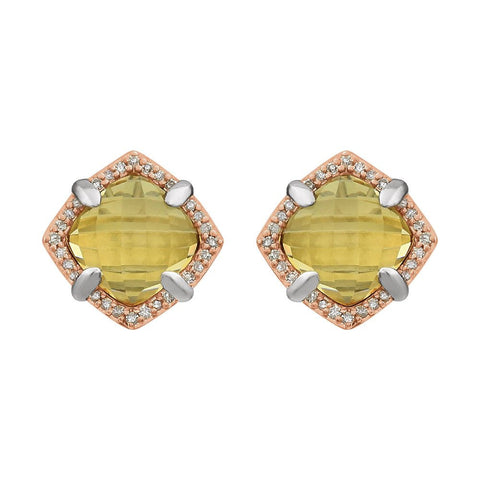 Sterling Silver Rose Gold Plated Citrine & 1/6 CTW Diamond Earrings