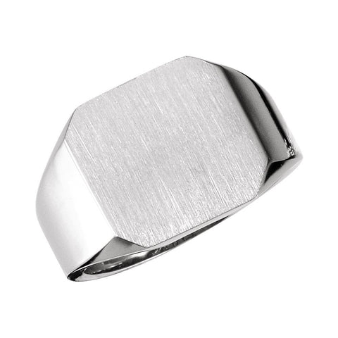 14k White Gold 15mm Men's Signet Ring, Size 10