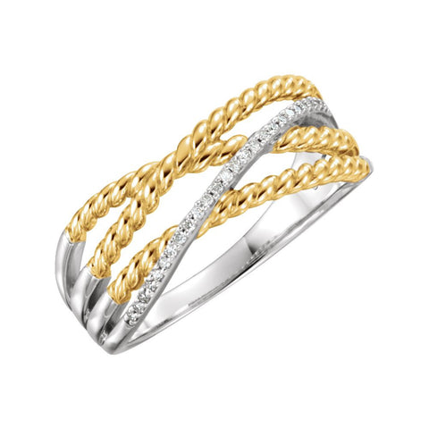 14k White Gold & 14K Yellow Gold Plated .06 CTW Diamond Ring, Size 7