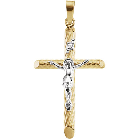 14K Yellow & White 28x18mm Hollow Crucifix Pendant