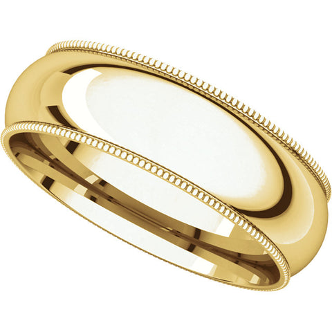 14k Yellow Gold 6mm Milgrain Comfort Fit Band, Size 9.5