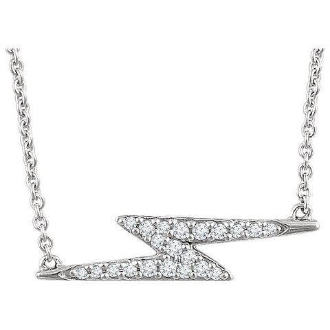 14k White Gold 1/8 CTW Diamond Lightning Bolt 16-18" Necklace