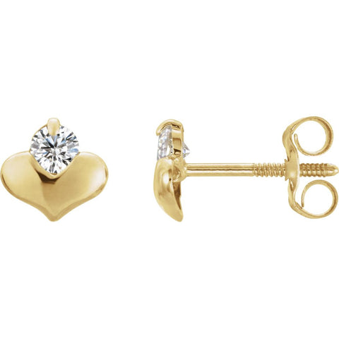 14k Yellow Gold Youth Cubic Zirconia Heart Earrings