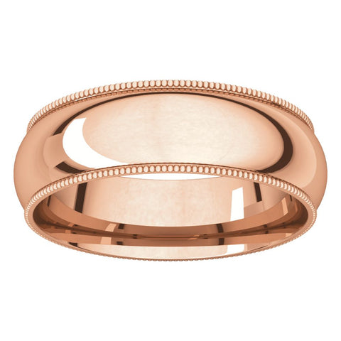 14k Rose Gold 6mm Milgrain Comfort Fit Band, Size 10