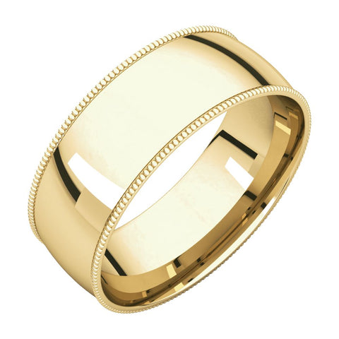 10k Yellow Gold 7mm Light Comfort Fit Milgrain Band , Size 9