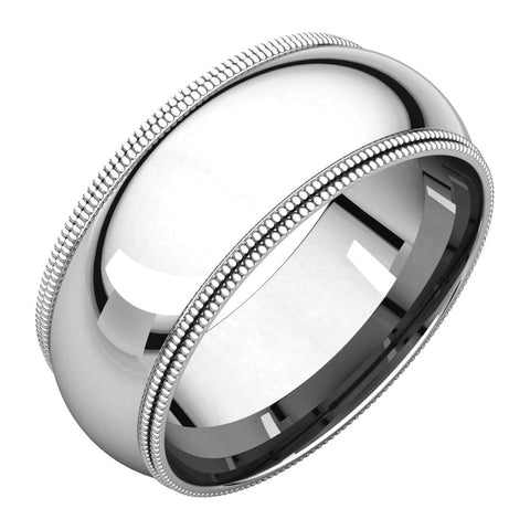 14k White Gold 8mm Double Milgrain Comfort Fit Band, Size 9.5
